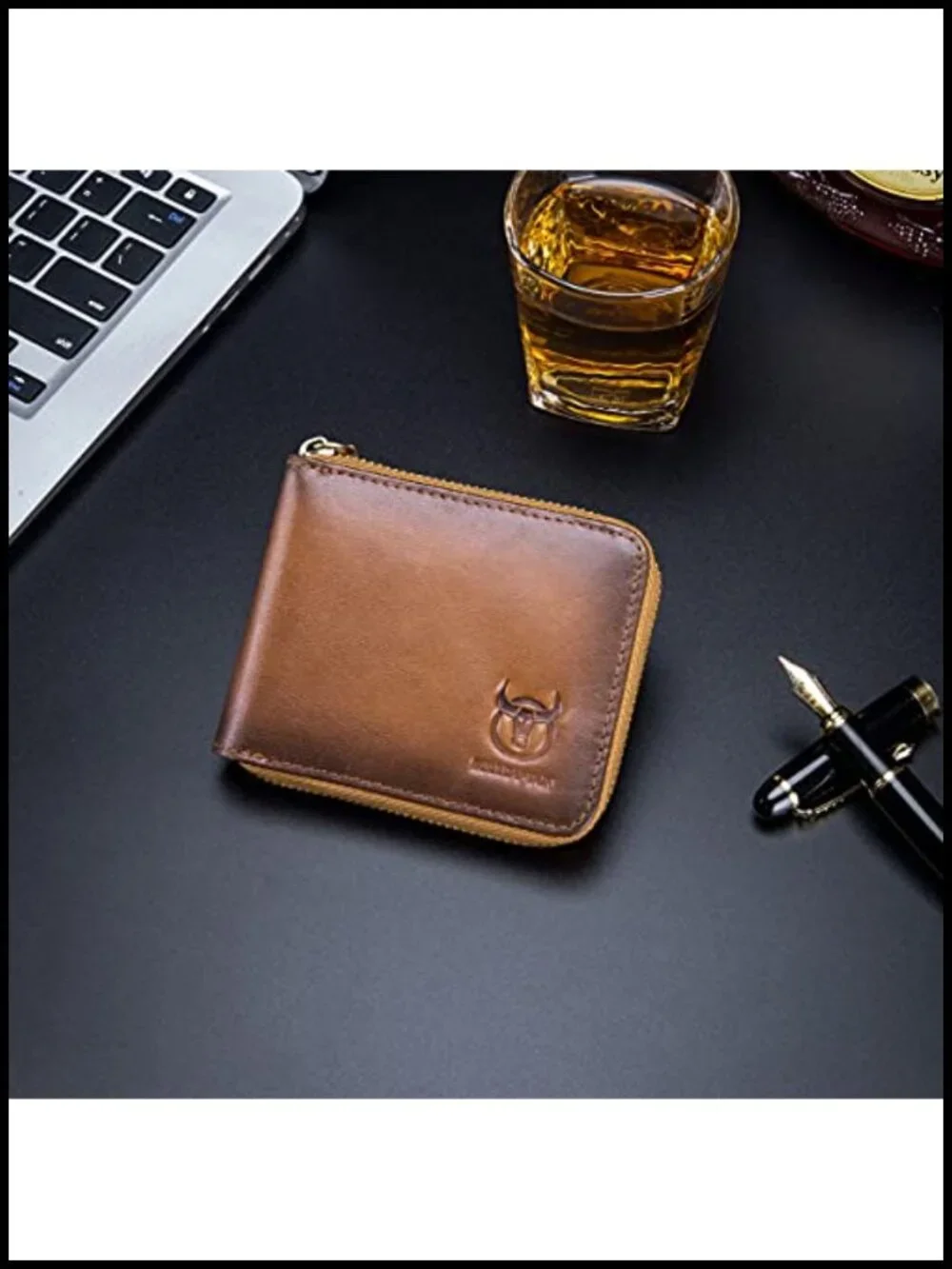 Genuine Leather RFID Blocking Zipper Bifold Wallet with Multiple Card Slots